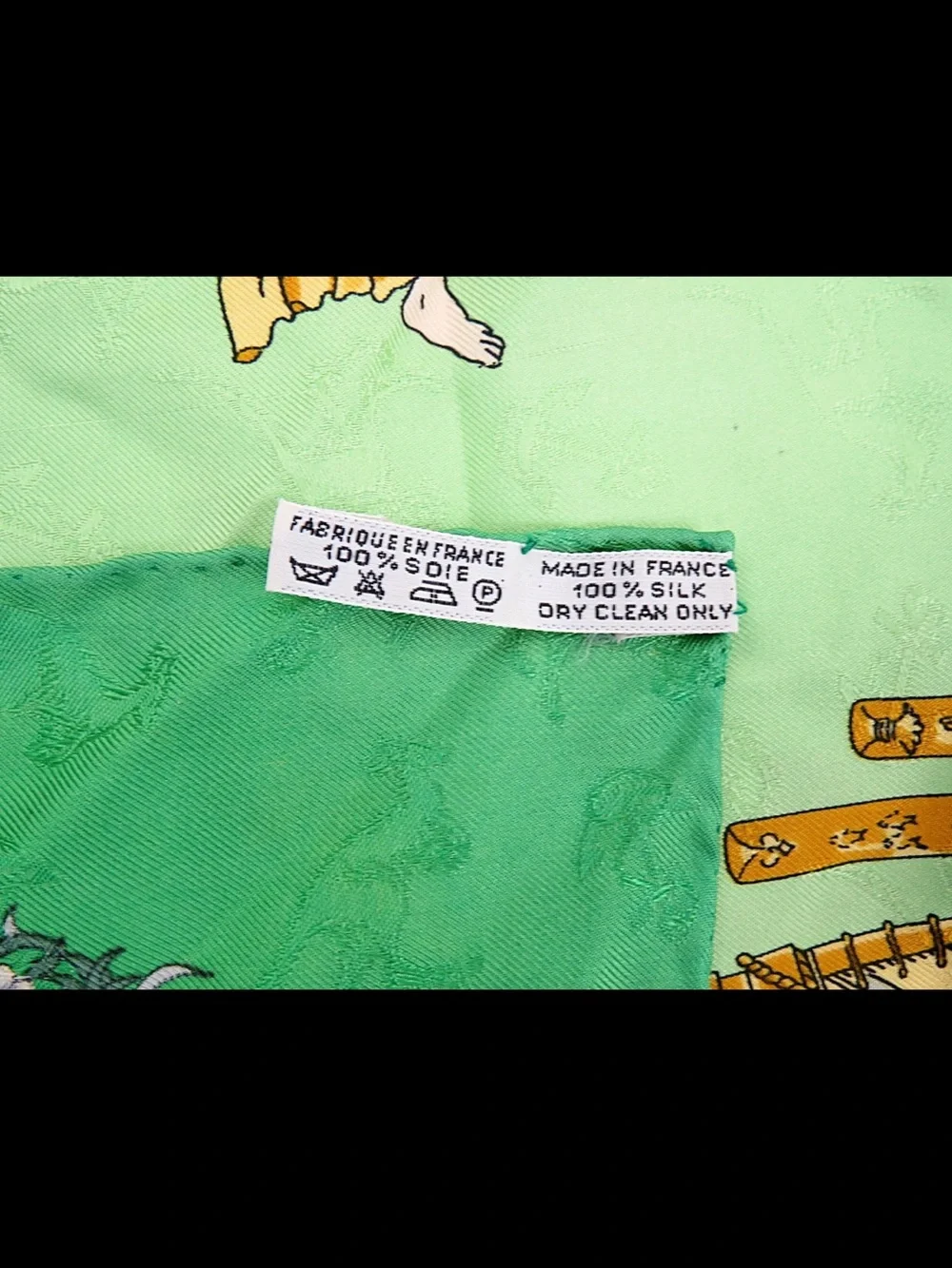 Hermes Green and Light Green Silk Scarf with Multicolor Motif